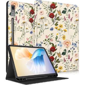 for Lenovo P12 Case, for Lenovo Xiaoxin Pad Pro 12.7" Case Girls Women Cute Pretty Folio Cover with Pencil Holder, Auto Week/Sleep Design for Lenovo Tab P12 Case 12.7 Inch 2023, Flora