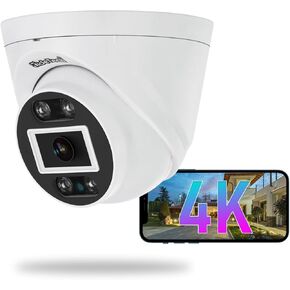 JideTech 4K 8MP Turret POE Camera, Security IP Dome Camera Outdoor with Mic/Audio, Human/Vehicle Detection, Color Night Vision, 111° Wide Angle 2.8mm Lens, IP66 Waterproof, Compatible with Hikvision