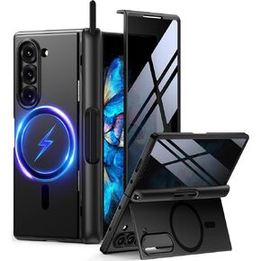BERFY for Samsung Galaxy Z Fold 6 Case with Privacy Screen Protector, Galaxy Z Fold 6 Case with S Pen Holder, Compatible with Magsafe, Hard PC Shockproof Protective Phone Case for Z Fold 6, Black