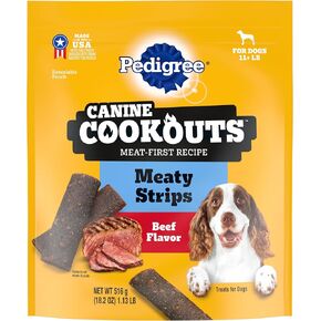 Pedigree Canine Cookout Soft Dog Treats, Beef Flavored Meaty Strips, 18.2 oz. Bag, Pack of 4
