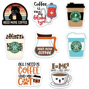 YAZMEEN 80 Pcs Funny Coffee Stickers 2" Coffee Themed Stickers Decals for Water Bottle Laptop Phone Coffee Party Favors Funny Coffee Accessories for Office Worker Nurse Doctor Teacher Medical Staff