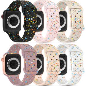 6 Pack Sport Silicone Bands Compatible with Apple Watch Band 41mm 40mm 38mm 45mm 44mm 42mm 49mm for Women Men, Breathable Soft Recycled Plastic Strap for iWatch Ultra Series 9/8/7/SE/6/5/4/3/2/1