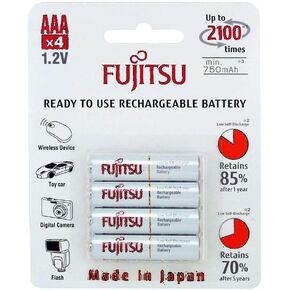 4 Fujitsu HR4UTC AAA Ready-to-use 2,100 Times Rechargeable Batteries NiMH 1.2V 800mAh (Min. 750mAh) Made in Japan