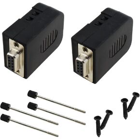 2PCS 48mm Black DB9 Solderless Serial COM Adapter Terminal 9 Pin Male DB9 Breakout Connector with Screw and Snap Fastener for DB9 Serial Communication Device