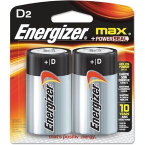 Energizer E95BP2 MAX Alkaline Batteries, D, 2 Batteries/Pack