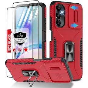 for Samsung Galaxy A05s Case with Slide Camera Cover & Screen Protector (2 Packs), [Military Grade] Shockproof Rotation Ring Holder Kickstand Protective Case for Galaxy A05s, Violet
