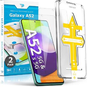 Power Theory Designed for Samsung Galaxy A52 and A52s 5G Screen Protector Tempered Glass [9H Hardness], Easy Install Kit, 99% HD Bubble Free Clear, Case Friendly, Anti-Scratch, 2 Pack