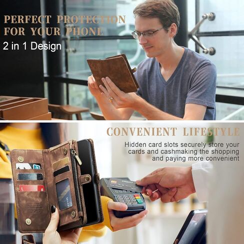 Asuwish Phone Case for Samsung Galaxy S20 Plus Glaxay S20+ 5G Zipper Wallet Cover with Tempered Glass Screen Protector and Flip Card Holder Cell Gaxaly S20+5G S20plus 20S + S 20 20+ G5 Women Men Brown in Saudi Arabia