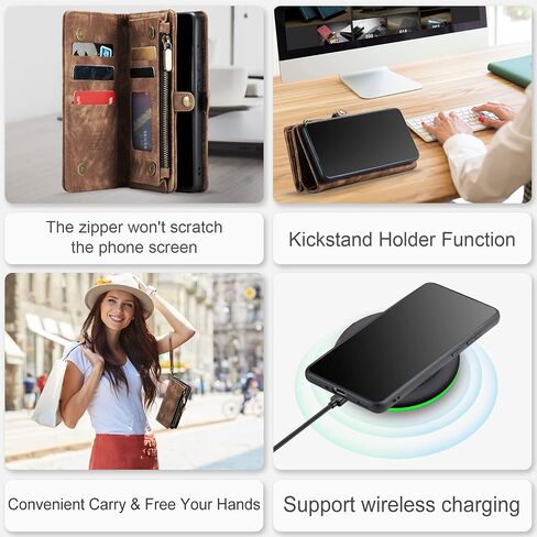 Asuwish Phone Case for Samsung Galaxy S20 Plus Glaxay S20+ 5G Zipper Wallet Cover with Tempered Glass Screen Protector and Flip Card Holder Cell Gaxaly S20+5G S20plus 20S + S 20 20+ G5 Women Men Brown in Saudi Arabia