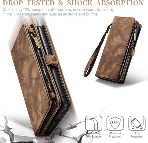 Asuwish Phone Case for Samsung Galaxy S20 Plus Glaxay S20+ 5G Zipper Wallet Cover with Tempered Glass Screen Protector and Flip Card Holder Cell Gaxaly S20+5G S20plus 20S + S 20 20+ G5 Women Men Brown in Saudi Arabia