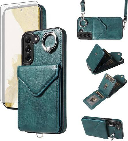 Asuwish Phone Case for Samsung Galaxy S22 Plus S22+ 5G Wallet Cover with Screen Protector and Card Holder Slot Ring Stand Flip Cell Accessories Protective S22+5G S22plus 22S + S 22 22+ Women Men Green in Saudi Arabia