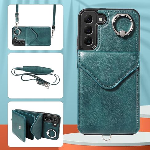 Asuwish Phone Case for Samsung Galaxy S22 Plus S22+ 5G Wallet Cover with Screen Protector and Card Holder Slot Ring Stand Flip Cell Accessories Protective S22+5G S22plus 22S + S 22 22+ Women Men Green in Saudi Arabia