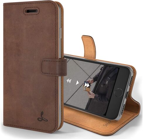 Snakehive Leather Wallet for iPhone 8 - Real Leather Wallet Phone Case - Genuine Leather with Viewing Stand and 3 Card Holder - Flip Folio Cover with Card Slot (Brown) in Kuwait