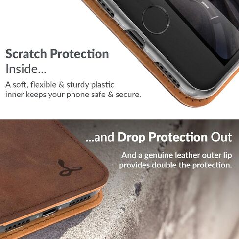 Snakehive Leather Wallet for iPhone 8 - Real Leather Wallet Phone Case - Genuine Leather with Viewing Stand and 3 Card Holder - Flip Folio Cover with Card Slot (Brown) in Kuwait