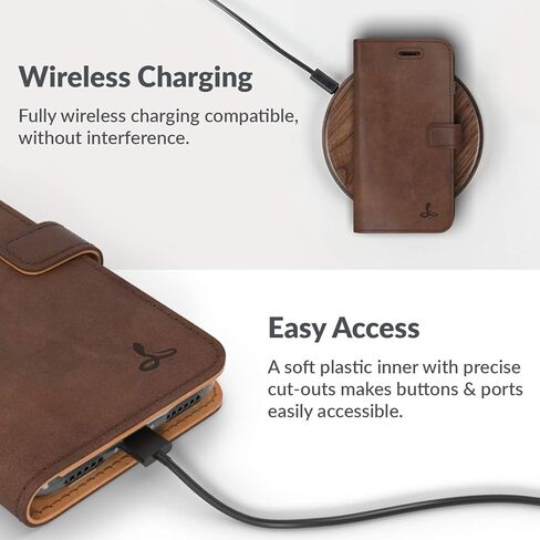 Snakehive Leather Wallet for iPhone 8 - Real Leather Wallet Phone Case - Genuine Leather with Viewing Stand and 3 Card Holder - Flip Folio Cover with Card Slot (Brown) in Kuwait