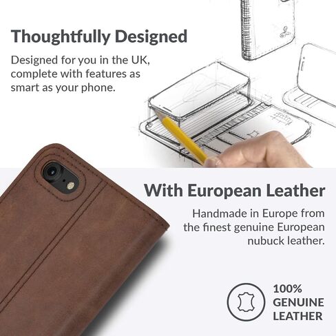 Snakehive Leather Wallet for iPhone 8 - Real Leather Wallet Phone Case - Genuine Leather with Viewing Stand and 3 Card Holder - Flip Folio Cover with Card Slot (Brown) in Kuwait