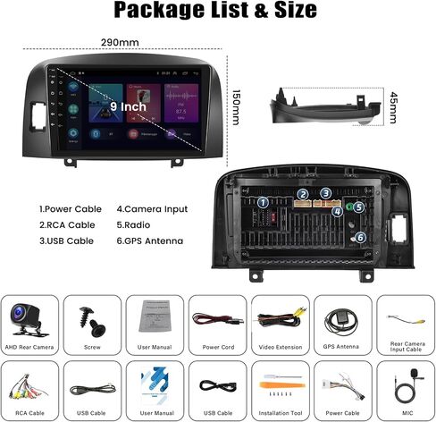 2+64G Android 13 Car Stereo for Hyundai Sonata NF 2004-2008 Upgrade Replacement Radio Apple Carplay Android Auto 9 inch Touchscreen Multimedia Player Head Unit FM Radio GPS Bluetooth+AHD Camera&MIC in Saudi Arabia