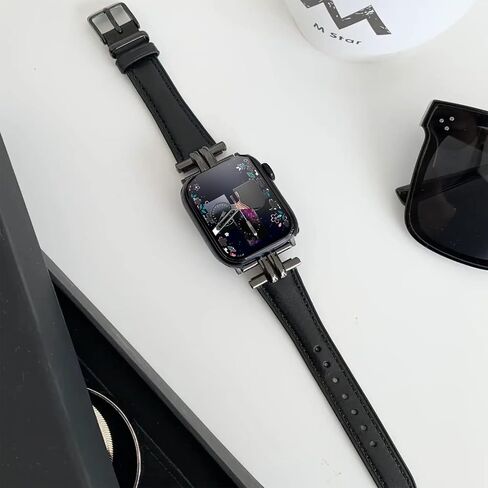 Leather Bands Compatible Apple Watch Women Slim 38mm 40mm 41mm 42mm 44mm 45mm 46mm 49mm, Jullstar Leather Strap with I-Shape Metal Stainless Steel Buckle Fashion Retro Vintage Wristband for Iphone Watch Ultra SE Series 10 9 8/7/6/5/4/3/2/1 in Saudi Arabia