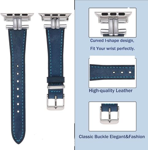 Leather Bands Compatible Apple Watch Women Slim 38mm 40mm 41mm 42mm 44mm 45mm 46mm 49mm, Jullstar Leather Strap with I-Shape Metal Stainless Steel Buckle Fashion Retro Vintage Wristband for Iphone Watch Ultra SE Series 10 9 8/7/6/5/4/3/2/1 in Kuwait