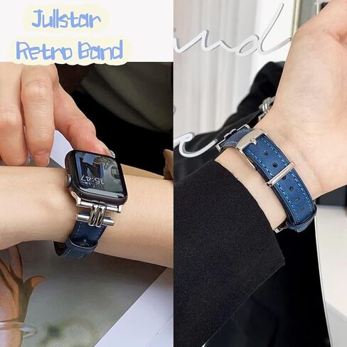 Leather Bands Compatible Apple Watch Women Slim 38mm 40mm 41mm 42mm 44mm 45mm 46mm 49mm, Jullstar Leather Strap with I-Shape Metal Stainless Steel Buckle Fashion Retro Vintage Wristband for Iphone Watch Ultra SE Series 10 9 8/7/6/5/4/3/2/1 in Kuwait