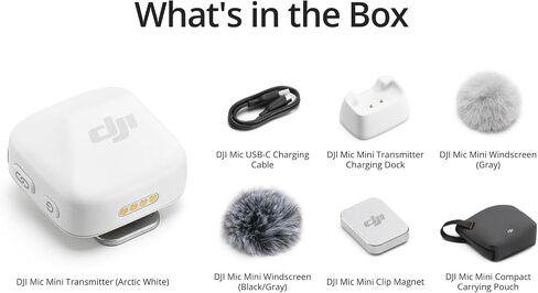 DJI Mic Mini (2 TX + 1 RX + حافظة شحن)، خفيف للغاية، صوت غني بالتفاصيل، استخدام 48 ساعة، إلغاء الضوضاء، تحديد تلقائي، ميكروفون لاسلكي للكاميرا/iPhone/Android، مدونة الفيديو، البث in Saudi Arabia
