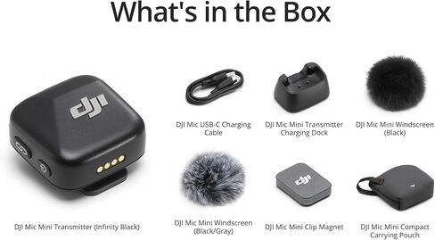 DJI Mic Mini (2 TX + 1 RX + حافظة شحن)، خفيف للغاية، صوت غني بالتفاصيل، استخدام 48 ساعة، إلغاء الضوضاء، تحديد تلقائي، ميكروفون لاسلكي للكاميرا/iPhone/Android، مدونة الفيديو، البث in Saudi Arabia