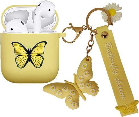 حافظة لأجهزة Airpods بنمط الفراشة، قلادة فراشة من السيليكون الناعم وغطاء قابس مقاوم للصدمات والغبار للنساء والفتيات، متوافق مع Apple Airpods 2&1 LED مرئي (فراشة أرجوانية) in Saudi Arabia