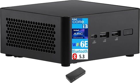 كمبيوتر مكتبي صغير ASUS NUC 14 Pro (Intel Core 3 100U، Intel Graphics Shared، 16 جيجابايت DDR5، 128 جيجابايت PCIe SSD + 1 تيرابايت HDD، 2 Thunderbolt 4، WiFi 6E، Bluetooth 5.3، 90W PSU، RJ-45، 2 HDMI، Win 11 Pro) مع قاعدة توصيل USB-C in Saudi Arabia