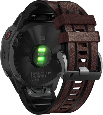 Abanen Leather Watch Band for Garmin Fenix 8 51mm / Enduro/epix Pro 51mm / Fenix 7X / Fenix 6X, Quick Fit 26mm Genuine Leather with Silicone Lining Soft Sweat-proof Wrist Strap for Instinct 2X in Kuwait