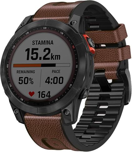 Abanen Leather Watch Band for Garmin Fenix 8 51mm / Enduro/epix Pro 51mm / Fenix 7X / Fenix 6X, Quick Fit 26mm Genuine Leather with Silicone Lining Soft Sweat-proof Wrist Strap for Instinct 2X in Kuwait