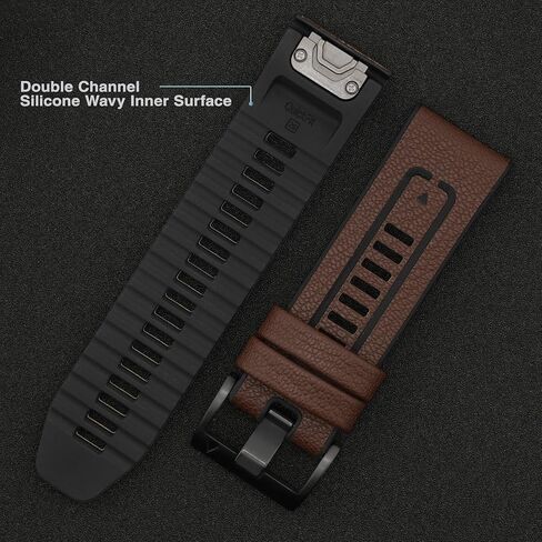 Abanen Leather Watch Band for Garmin Fenix 8 51mm / Enduro/epix Pro 51mm / Fenix 7X / Fenix 6X, Quick Fit 26mm Genuine Leather with Silicone Lining Soft Sweat-proof Wrist Strap for Instinct 2X in Kuwait