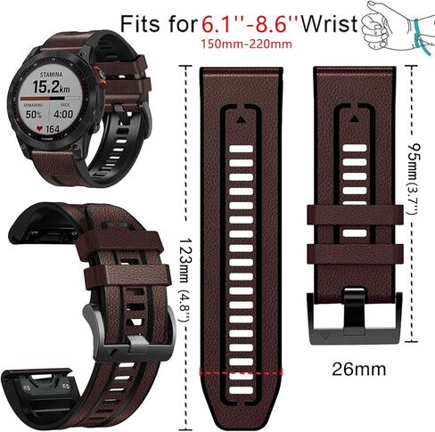 Abanen Leather Watch Band for Garmin Fenix 8 51mm / Enduro/epix Pro 51mm / Fenix 7X / Fenix 6X, Quick Fit 26mm Genuine Leather with Silicone Lining Soft Sweat-proof Wrist Strap for Instinct 2X in Kuwait