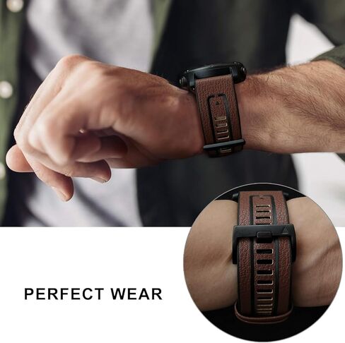 Abanen Leather Watch Band for Garmin Fenix 8 51mm / Enduro/epix Pro 51mm / Fenix 7X / Fenix 6X, Quick Fit 26mm Genuine Leather with Silicone Lining Soft Sweat-proof Wrist Strap for Instinct 2X in Kuwait