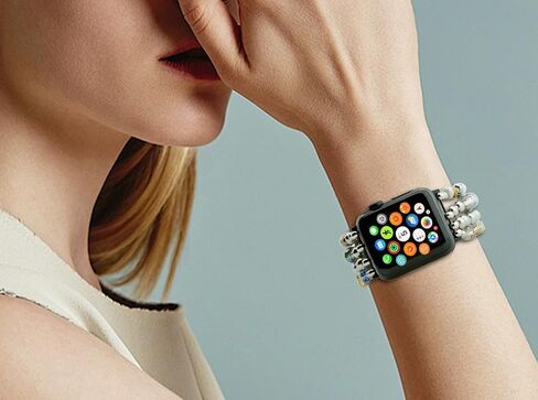 Beaded Bracelet Compatible with Apple Watch Band 38mm/40mm/41mm, Women FashionJewelry Elastic Stretch Band for iWatch Series 9/8/7/se/6/5/4/3/2/1, Replacement Strap Gold Silver black in Saudi Arabia