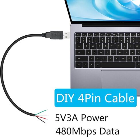 Short USB A Male to 4 Pin Bare Wire 11inch, 22AWG 5V/3A USB A Male Plug 4 Pin Pigtail Wire Open End Power and Data Cable, for USB Type A Equipment Installed or Replacement Repair DIY Cable in Kuwait