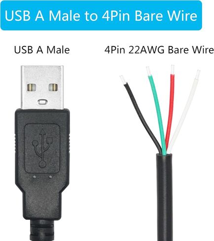 Short USB A Male to 4 Pin Bare Wire 11inch, 22AWG 5V/3A USB A Male Plug 4 Pin Pigtail Wire Open End Power and Data Cable, for USB Type A Equipment Installed or Replacement Repair DIY Cable in Kuwait