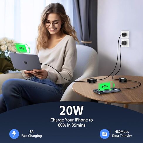 كابل USB C قابل للسحب لشاحن سيارة iphone 15 Plus Pro Max، Samsung Galaxy S24 S23 S22 Ultra A15 A55 A32 5G هاتف android من النوع c، Google Pixel 8a 8 7 Pro سلك شحن سريع قابل للتعديل [عبوتان 3.3FT] in Kuwait