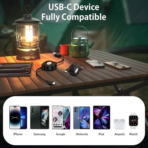 كابل USB C قابل للسحب لشاحن سيارة iphone 15 Plus Pro Max، Samsung Galaxy S24 S23 S22 Ultra A15 A55 A32 5G هاتف android من النوع c، Google Pixel 8a 8 7 Pro سلك شحن سريع قابل للتعديل [عبوتان 3.3FT] in Kuwait