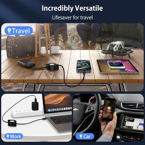 كابل USB C قابل للسحب لشاحن سيارة iphone 15 Plus Pro Max، Samsung Galaxy S24 S23 S22 Ultra A15 A55 A32 5G هاتف android من النوع c، Google Pixel 8a 8 7 Pro سلك شحن سريع قابل للتعديل [عبوتان 3.3FT] in Kuwait