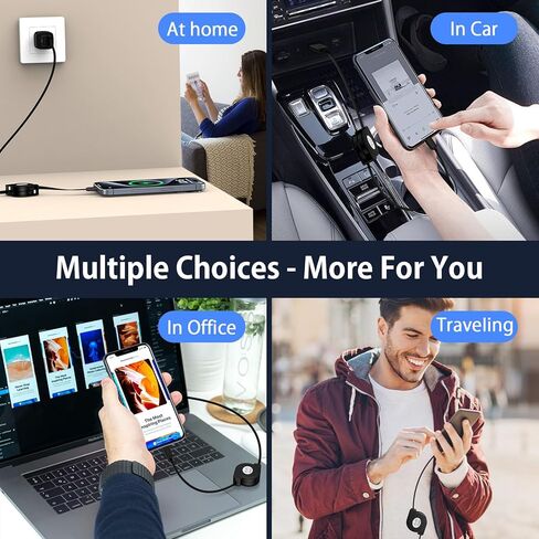كابل USB C قابل للسحب لشاحن سيارة iphone 15 Plus Pro Max، Samsung Galaxy S24 S23 S22 Ultra A15 A55 A32 5G هاتف android من النوع c، Google Pixel 8a 8 7 Pro سلك شحن سريع قابل للتعديل [عبوتان 3.3FT] in Kuwait