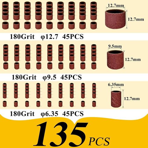 Asieg Tool Sanding Drum Kit 142Pcs 400Grit, 1/2" & 3/8" & 1/4" Diameter Drum Sanding Band with 3.17mm Shank Mandrels for Drill Dremel Rotary Tools Nails Drill in Saudi Arabia