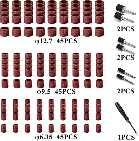 Asieg Tool Sanding Drum Kit 142Pcs 400Grit, 1/2" & 3/8" & 1/4" Diameter Drum Sanding Band with 3.17mm Shank Mandrels for Drill Dremel Rotary Tools Nails Drill in Saudi Arabia