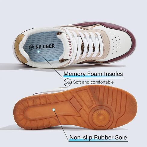 Niluber Women's Fashion Low Top Sneakers - White PU Leather Tennis Shoes-Lace Up Comfortable Casual Waking Shoes in Kuwait