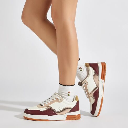 Niluber Women's Fashion Low Top Sneakers - White PU Leather Tennis Shoes-Lace Up Comfortable Casual Waking Shoes in Kuwait