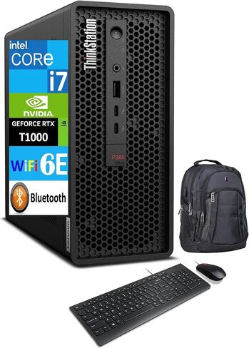 Lenovo ThinkStation Workstation Desktop (Intel i7-12700, 64GB DDR5, 2x1TB SSD R0 (2TB), Intel UHD, Air Cooling, 300W PSU, WiFi 6E, Bluetooth 5.0, 2 RJ-45, Win 11 Pro) w/Premium Backpack in Saudi Arabia
