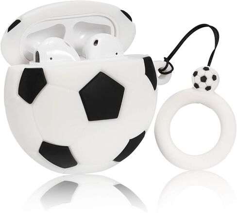 Mulafnxal متوافق مع Airpods 1&2 Case، سيليكون ثلاثي الأبعاد لطيف وممتع لشخصية كرتونية لتغطية Airpod، جلد بتصميم رياضي رائع وأنيق، حافظات للرجال والمراهقين والبنات والأولاد Air pods (كرة القدم) in Kuwait