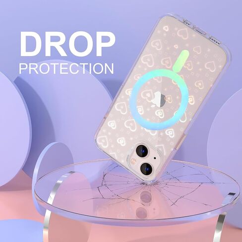 Tksafy Case Compatible iPhone 15 Case, Clear Glitter Cute Laser Holographic Love Heart Pattern for Women Girls, Anti-Yellow Hard PC Protective Phone Cover for iPhone 15 6.1-inch 2023, Rainbow Heart in Saudi Arabia