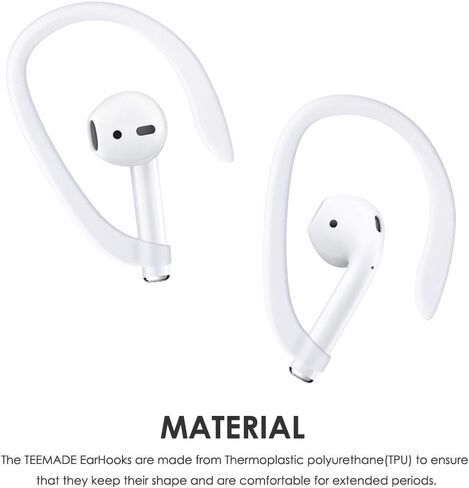 4 Pieces AirPods Ear Hooks Compatible with AirPods 1,2 and Pro, TEEMADE Sports Headset for AirPods 1,2 and Pro (White) in Saudi Arabia