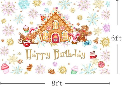 MEHOFOND 7x5 ft Christmas Gingerbread House Birthday Backdrop Winter Happy Birthday Photography Background Snowflake Candyland Merry Xmas Bday Party Decorations Cake Table Banner Photo Booth Props in Saudi Arabia