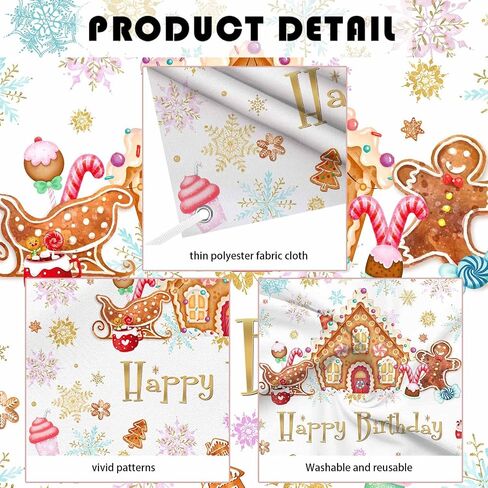 MEHOFOND 7x5 ft Christmas Gingerbread House Birthday Backdrop Winter Happy Birthday Photography Background Snowflake Candyland Merry Xmas Bday Party Decorations Cake Table Banner Photo Booth Props in Saudi Arabia